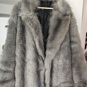 ASOS DESIGN oversized long faux fur coat in gray